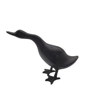 Rare Vintage Black Solid Brass Standing Farmhouse‎ Goose Statue Figurine